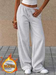 Drawstring Waist Warm Lined Outdoor Long Pants - Grey - View 2