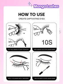 7 Pairs Manga Lashes - Half Strip , Clear Band, Faux Mink Lashes, Easy To Wear And Reusable,For Cosplay Natural Doll Eye Look For Halloween & Parties & Music Festival & Seaside.Manhua Lashes,Cosplay Lashes - Black - View 6