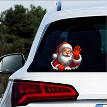 Christmas Santa Claus Waving Through Window Car Sticker, Single PVC Waterproof 3D Realistic Window Decal, Christmas Rear Window Decor - Multicolor - View 1