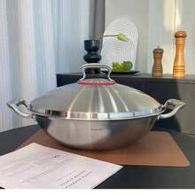 18/10 Stainless Steel 36CM Wok, Thickened Three-Layer Composite Steel, Multi-Function Stir-Fry Pan, Low Smoke, No Coating, Physical Non-Stick - View 6