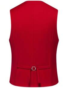 3pcs/Set Men's Spring Quality Business Suit, Valentine's Day Gift, Solid Color Groom Wedding Formal Wear, Slim Fit Casual Jacket Vest Pants - Red - View 6