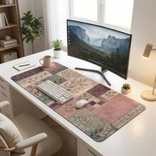 Grey Rose Patchwork Extended Mouse Pad, Cozy Quilted Garden Style Desk Mat, Soft Floral Pattern Computer Pad, Wide Keyboard Mat, Suitable For Country Style Office, Dorm, Laptop Setup, Handmade Decor, Gift, Non-Slip Rubber Bottom - View 12