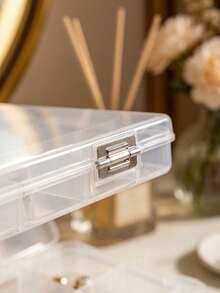 1pc 24-Grid Large Transparent Plastic Storage Box, Fixed Transparent Storage Box, Jewelry Accessories Storage Box, Transparent Multi-Compartment Jewelry Box, Plastic Portable Multi-Function Jewelry Storage Box, Plastic Transparent Box, Jewelry Small Parts Organizer Desktop Storage Box, Sunflower Plum Blossom Plastic Box, Slot Storage Box, Transparent Jewelry Storage Box, Multi-Purpose Transparent Plastic Empty Storage Box - Multicolor - View 7
