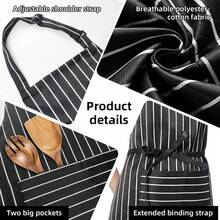 1 Pack Adjustable Bib Apron With 2 Pockets, Chef Cooking Kitchen Restaurant Apron, Unisex - Multicolor - View 2