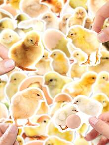50Pcs Little Yellow Chick Stickers, Cute Photo Cartoon Style, Including Cute Little Yellow Chicks, Hatching Chicks, Eggs, Nests, Feathers, Grass, Flowers, Hearts, Stars, Bows Elements, For Journal Collage, Water Bottle, Luggage, Skateboard, Tablet, Notebook, Storage Box, DIY Craft Decor - Multicolor - View 2