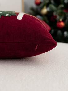 1pc Christmas Red MERRY Embroidered Pillowcase, Christmas Tree Pillowcase, Suitable For Indoor Decoration, Christmas Decoration, All Season Pillowcase, Without Insert - Red - View 10
