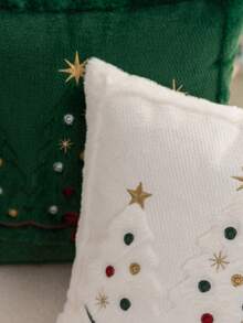 1pc White Christmas Tree Embroidered Pillow Case, Suitable For Indoor Decoration, Christmas Decoration, All-Season Pillow Cover, Without Insert - White - View 5