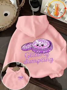 Tween Girl Fun Print Sweatshirt, Warm And Comfortable Thermal Lined Pullover Sweatshirt For Autumn/Winter - Pink - View 2