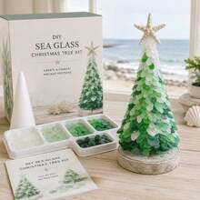 Sea Glass Christmas Tree Set (Glue Not Included), Sea Glass Christmas Tree Series Set, Desktop Decor Set, Coastal Style Holiday Decoration, Handmade Craft, Christmas Theme Creative Gift - A - View 2