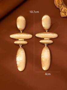 1 Pair European And American Fashion Elegant New Minimalist Versatile Long Classic Hammered Texture Geometric Shape Earrings - Gold - View 4