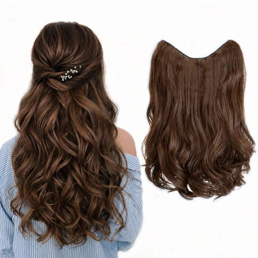 Synthetic Big Wavy V Shaped Hair Extension Clip For Caucasian Hair, Seamless Hair Extension Clip With 4 Cards, Available In 16/20/24/28 Inches, Black And Brown, Halloween
