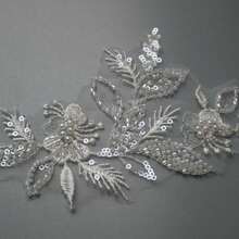 2件1碼重裝飾珠飾與亮片蕾絲飾邊，網布面料，適用DIY婚紗裝飾 - 花邊 - 查看 7