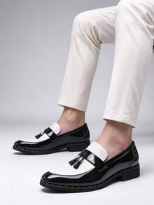 2027 Men's Tassel Loafers Pointed Toe Snake Skin Patchwork Leather Business Casual Shoes Wedding Back To School Formal Shoes - White - View 11
