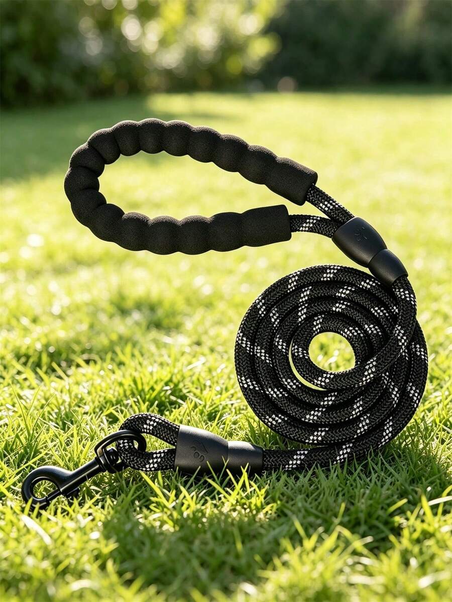 反光尼龍狗牽繩,附柔軟手柄,360°旋轉鉤扣寵物牽繩,適合小型、中型、大型犬戶外散步 - 黑色 - 查看 1