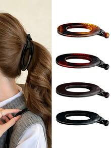 1Pc New Simple Oval Claw Clip For Women – Retro Wide-Edge Hair Clip For High Ponytail & Bun, Back Head Hair Accessory Hair Clips Hair Claws,Hair Slide - Multicolor - View 3