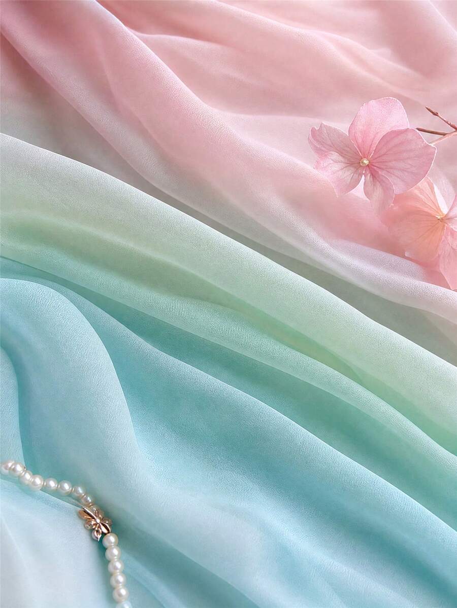 1pc Pastel Gradient Chiffon Fabric, Soft Wrinkle‑Textured Semi‑Sheer Polyester Chiffon Cloth In Rainbow Macaron Color Transition, Lightweight Flowey Material For Dress Making, Evening Gown, Scarf, Curtain, Photoshoot Backdrop And DIY Sewing Crafts - Multicolor - View 1