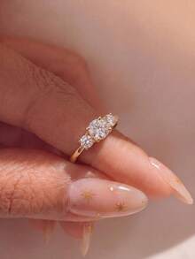 1 pieza Anillo de flor con strass, regalo de joyería exquisita para mujeres, adecuado para citas - Tres diamantes - Ver 5