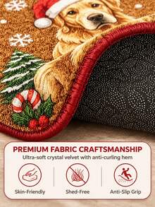 1pc Christmas Golden Retriever Door Mat - Holiday Dog Pattern Rug, Super Soft Crystal Velvet Carpet, Suitable For Entryway, Hallway, Doorway, Pet Area And Living Room Holiday Decor Rug, Christmas Decoration Rug, Pet Decor Mat - B - View 7