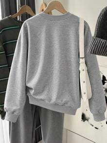 Big Girls' Casual Sweatshirt, Bow & Letter Graphic Grey Pullover, Suitable For Spring And Autumn Wear - Grey - View 2