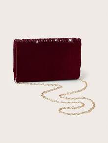 REMANLAND Luxury Sparkling Rhinestone Pleated Women's Evening Bag, Glamorous And Charming Party Clutch, Detachable Metal Chain Shoulder Bag Crossbody Bag, Wallet With Built-In Hidden Card Slots, Perfect Bag For Women, Best Gift For Gifting. - Burgundy - View 6