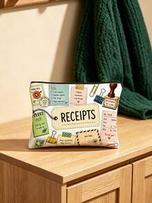 Vintage Receipts Zipper Pouch - Stationery Design With Stamps, Clips, Notes & Air Mail For Portable Storage Of Cosmetics, Stationery, Receipts, Or Travel Essentials. Compact For Office, Daily Use - Multicolor - View 3
