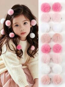 8pcs Pink Pom Pom Hair Clips, Cute Fluffy Side Bang Clips, Simple Girls ...