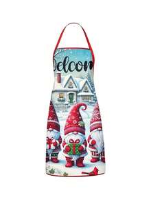 1pc/2pcs/4pcs Winter Gnome Print Kitchen Apron, Sleeveless Polyester Anti-Stain Apron, Hello Winter Welcome Sign, Cute Gnome & Cardinal Bird Snowy Forest Pattern, For Cooking Baking BBQ, Christmas Winter Holiday Party Decor, Unisex Kitchen Gift - Multicolor - View 4
