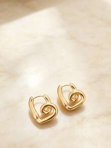 QTHOPE Hollow Heart Geometric Earrings, Simple Elegant Classic Ear Studs For Women And Girls, Wedding Bridal Jewelry Gift - Gold - View 2