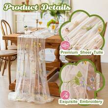 3Pcs Champagne Embroidery Floral Table Runner 27x120In Fall Dining Table Decor Embroidery Wildflower Design, Lightweight Sheer Gauze Fabric, 10FT, Perfect For Baby Shower Wedding Birthdays Party Decor - Small Flower - View 5
