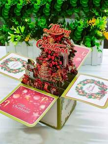 2/1pc 3D Christmas Greeting Card, Pop-Up Card With Santa Claus, Reindeer And Tree Design, Red Paper Holiday Card With Envelope, Suitable For Christmas Party Invitation For Family And Friends - One Size Fits All - View 6