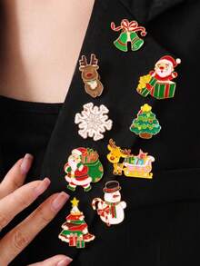 1 Set Christmas Santa Claus Snowman Christmas Tree Wreath Bell Gingerbread Man Reindeer Brooch Family Gift - Multicolor - View 1