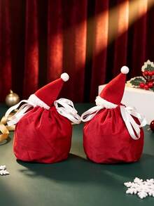 2pcs/Pack Party Gift Christmas Packaging Small Gift Small Present Drawstring Bag Candy Cookie Small Bag Flocked Drawstring Bag - View 15