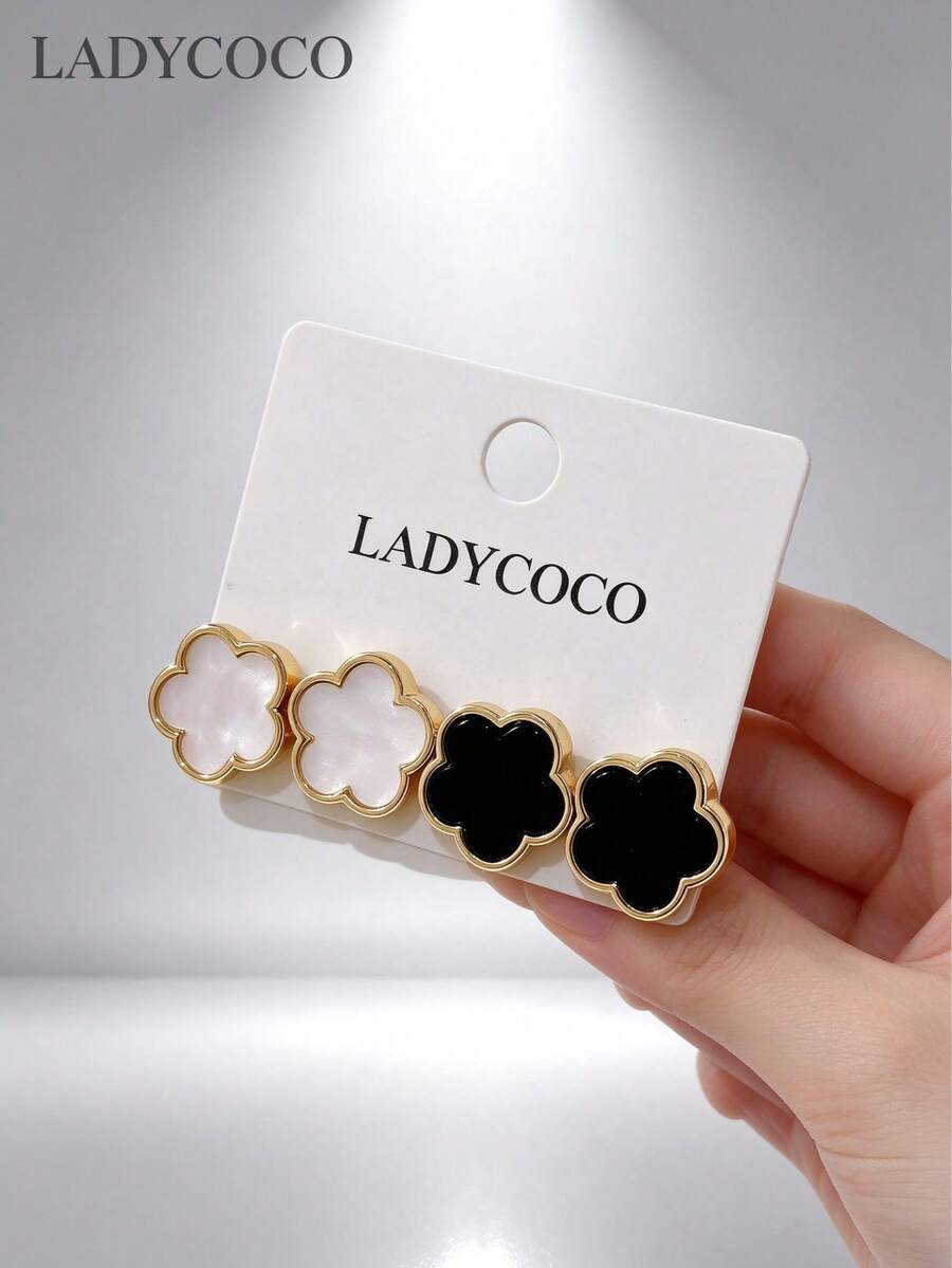 LADYCOCO 2 Pairs Fashion Luxury Clover Stud Earrings Set, Versatile Daily Wear For Women