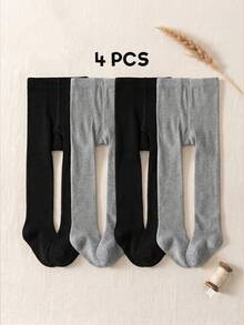4 Pairs Baby Infant Tights, Solid Color, Minimalist All-Match Versatile Tights For Girls - Multicolor - View 12
