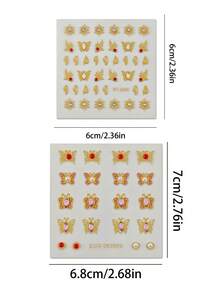 2pcs Gold Butterfly Face Rhinestone Sticker Set, Sunflower Butterfly Face Glitter Crystals, Self-Adhesive Crystal Eyebrow Eye Brow Center Body Rhinestones, Suitable For Electronic Music Festival, Halloween Party, Cosplay Makeup - Multicolor - View 8