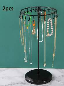 2/1pc Detachable Wrought Iron 23-Hook Large Capacity Rotating Jewelry Display Rack, Creative European Style Necklace Storage Stand, Daily Home Jewelry Organizer - Removable Rotating Iron Storage Rack - View 14