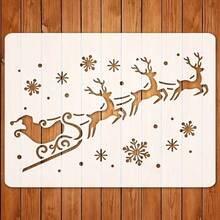 1pc Reusable Deer Sleigh Stencil, Suitable For Christmas, Winter Art Projects, Fabric, Canvas, Wall And Home Decor - A - View 7