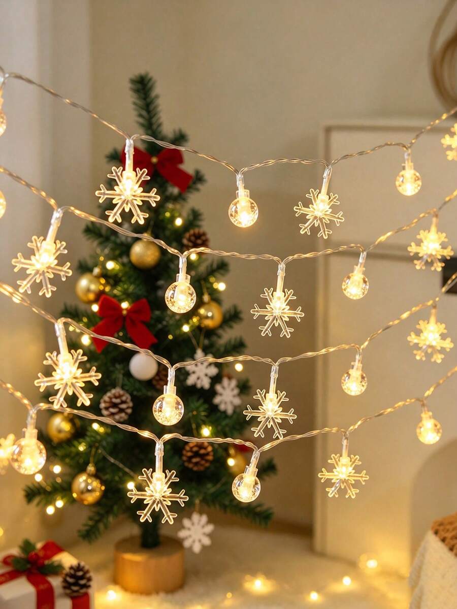 1pc 1.5/3/6M Christmas Interior Decoration Crystal Bubble Ball, Snowflake Light String, Battery Powered (Excluding Battery), Christmas Decoration Light String, Wedding Festival Party Decoration Night Light, Indoor, Bedroom, Christmas Decor Lights