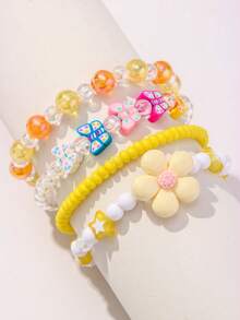 4/20pcs Kids Cute Flower Star Butterfly Beaded Bracelet Set, Holiday Party School Birthday Gift, Girls Accessories, Colorful Beads Random Style - Multicolor - View 10
