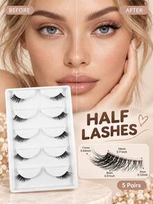 5 Pairs Half Lashes Natural And Slender, Transparent Stem, Soft And Burden Free, Portable For Daily Use, With Enlarged Eyelashes And Eyes That Can Be Used Multiple Times Without Abruptness, Suitable For Various Occasions - View 2