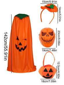 Halloween Pumpkin Theme Party Cape Set With Pumpkin Headband And Candy Bag, Perfect Halloween Holiday Costume Gift, Party Outfit - Multicolor - View 10