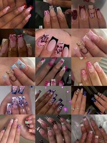 360pcs Medium-Long Coffin Shape 3D Gel Nail Tips, Pearl And Steel Ball Decor, Square French Style, Perfect Fit, Acrylic False Nails Set, Autumn Nails And Gel French Nail Tips Suitable For Women's Daily Work, Party And Other Occasions - Multicolor - View 1