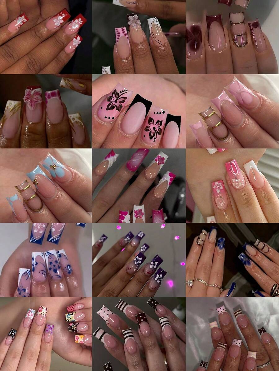 360pcs Medium-Long Coffin Shape 3D Gel Nail Tips, Pearl And Steel Ball Decor, Square French Style, Perfect Fit, Acrylic False Nails Set, Autumn Nails And Gel French Nail Tips Suitable For Women's Daily Work, Party And Other Occasions - Multicolor - View 1