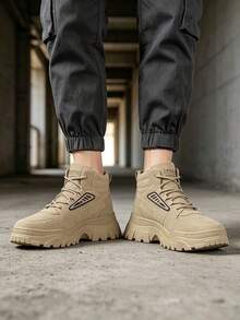 Men High-Top Leather Riding Boots - Khaki - View 2