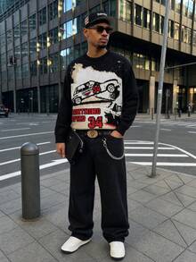 ANDREILEE Men's Round Neck Car Letter Graphic Casual Commute Autumn/Winter Long Sleeve Sweater - Black - View 5