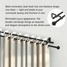 1pc 5/8" Metal Double Layer Curtain Rod/Roman Rod, Wall Mount Installation, Suitable For Bedroom Living Room Large Windows Double Rod Curtain Rod, Fits 1m, 2m, 3 Meters Windows, Adjustable Length Black Curtain Rod Track Set, Nordic Classic Style - Black 1 Set - View 9