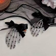 Christmas Halloween Skeleton Hand Bone Hair Clip, Black Bow Ghost Hand Side Clip, Dark Style Party Funny Headpiece, Christmas Halloween Party Personalized Hair Accessory, Holiday Photo - Multicolor - View 6