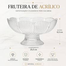 Fruteira de mesa em acrílico com suporte, peça central, suporte para frutas, decoração de cozinha - Transparente - Visão 5
