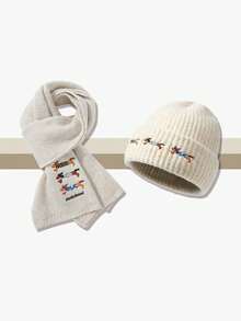Men's Warm Rib-Knit Beanie Hat & Scarf Set With Dachshund Embroidery, Soft Winter Matching Accessories - Hat and Scarf Set - View 9