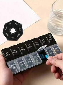 Large Capacity Portable 14-Compartment Pill Organizer, Weekly Pill Box, Multi-Functional Travel Pill Dispenser, Convenient For Daily Medication, Essential Health Supplies For Students, Transparent Leak-Proof Design, Easy Daily Medication Management, Perfect For Home And Travel - Transparent Black - View 7